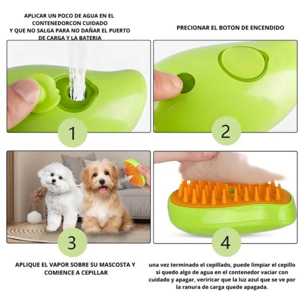 Cepillo a vapor3 Cepillo Peine para Mascotas con Vapor – Cepillado suave y sin tirones