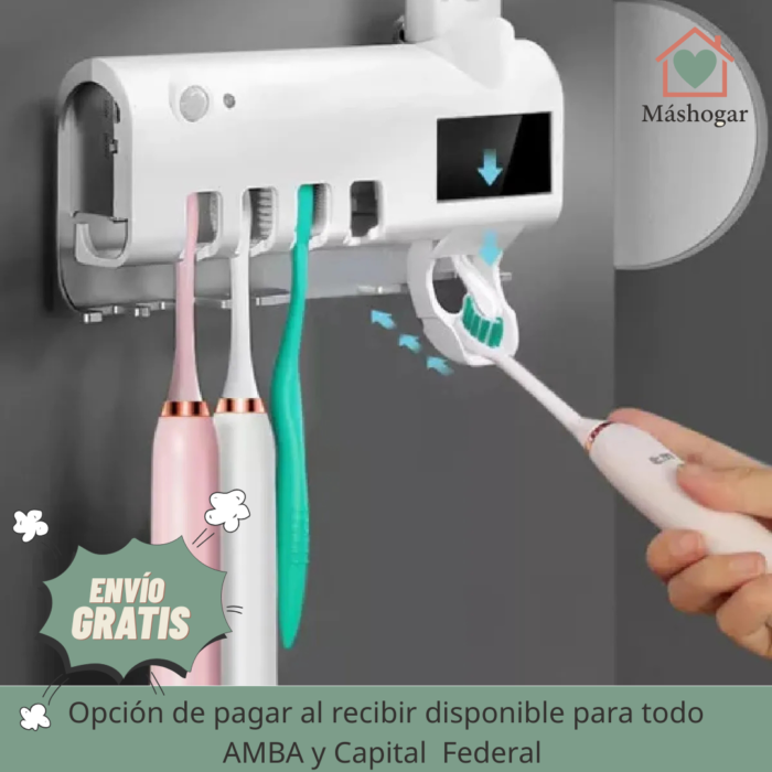 Soporte con Esterilizador UV y Dispensador de Pasta dental | Baño Más Higiénico y Ordenado