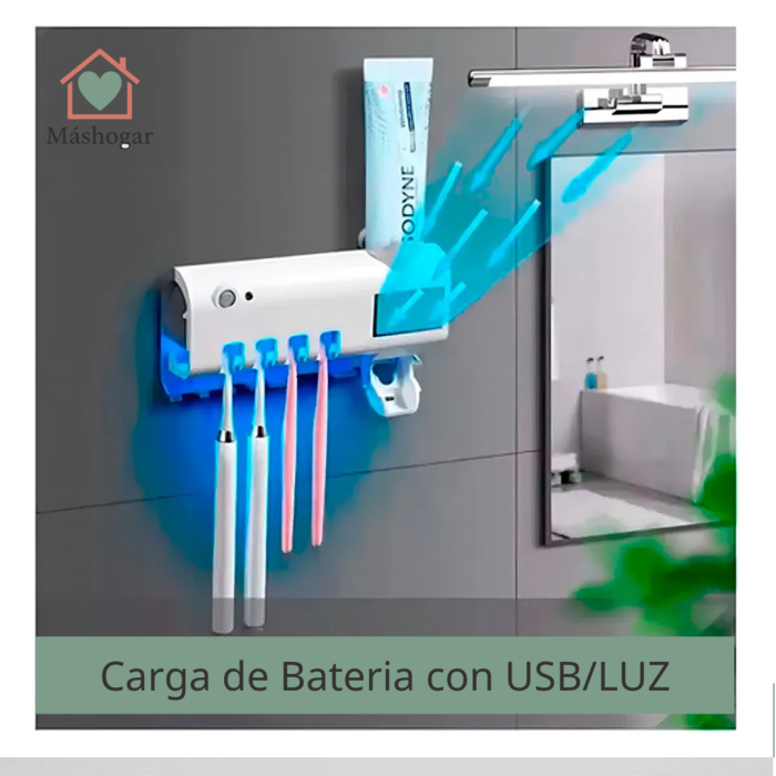Soporte con Esterilizador UV y Dispensador de Pasta dental | Baño Más Higiénico y Ordenado
