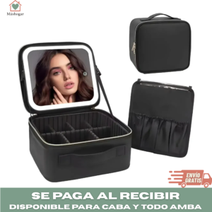 Maletín Organizador de Cosméticos con Espejo y Luz LED – Ideal para viajes