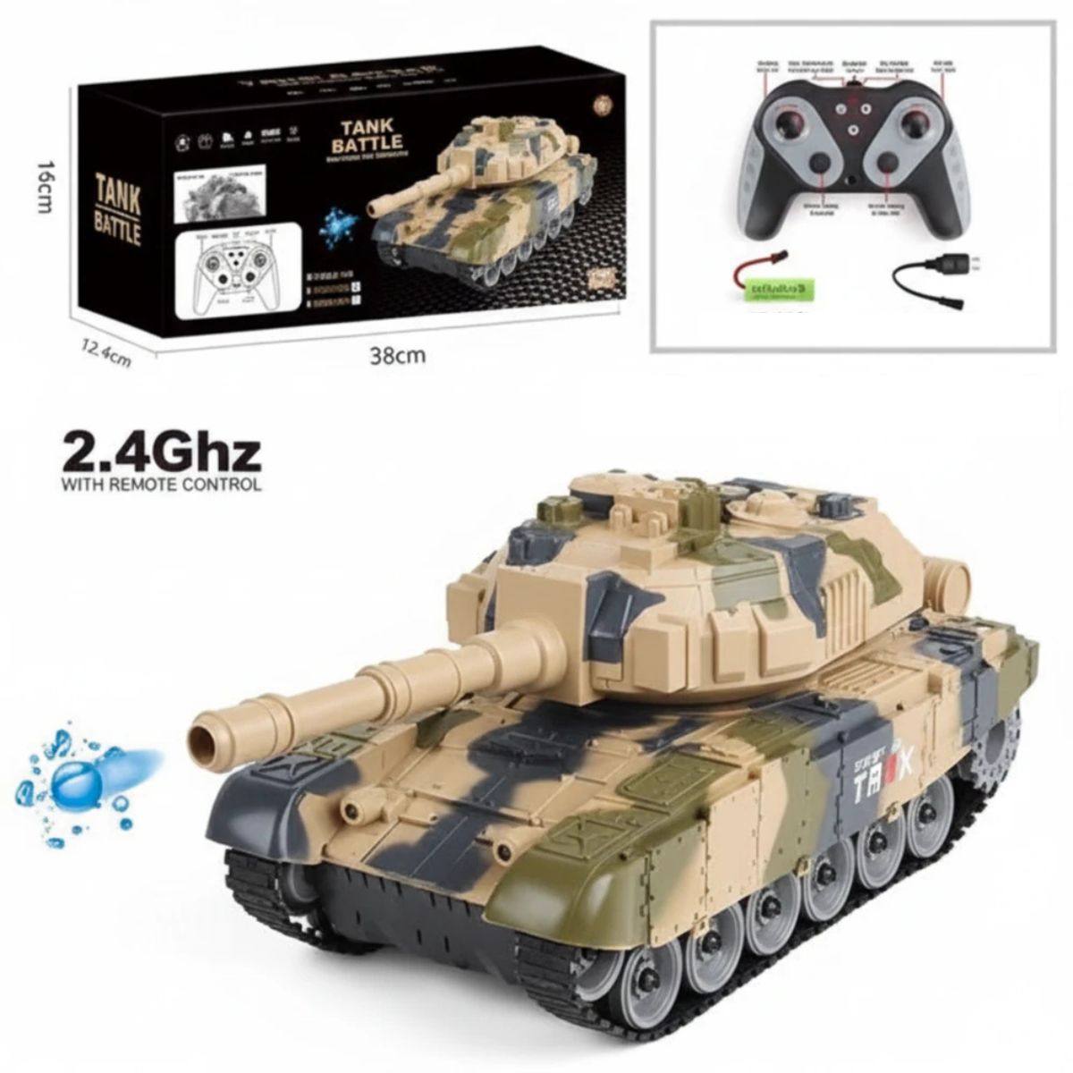 Tanque de Batalla a Control Remoto con Hidrogel – Acción 360°