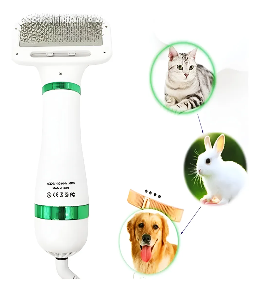 Peine Cepillo Secador 2 en 1 para Mascotas