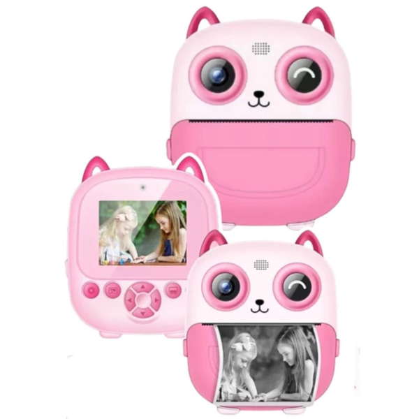 Mini Cámara Impresora Gato Rosa – Fotos Instantáneas
