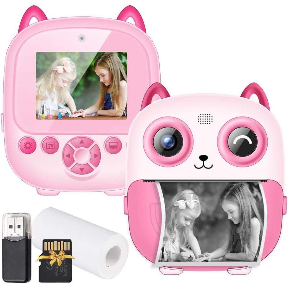 Mini Cámara Impresora Gato Rosa – Fotos Instantáneas