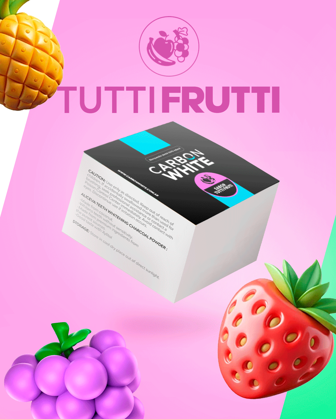 Carbon White Tutti Frutti – Blanqueador Dental Natural con Carbón Activado